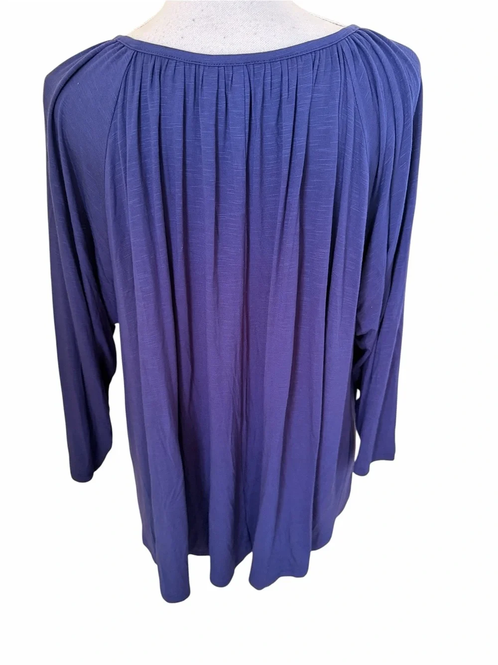 Lane Bryant Navy Blue Jersey Notched V-Neck 3/4 Sleeve Swing Top 18
